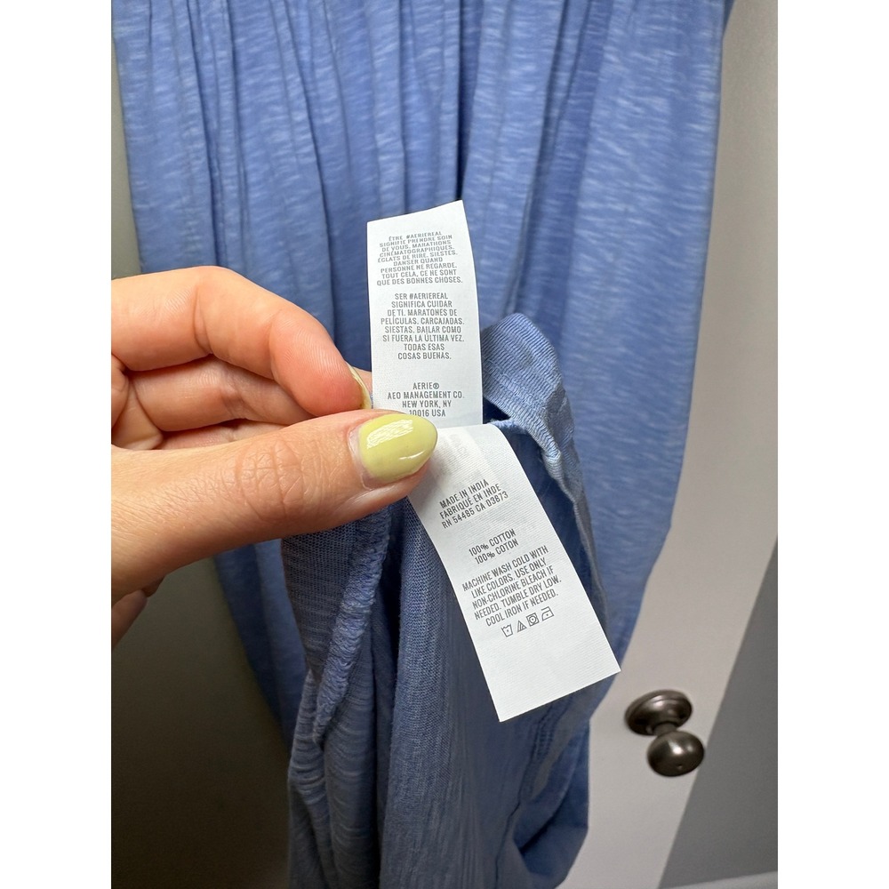 NWT Aerie Crochet Bodice Maxi Dress Small Blue Cotton Slub Sleeveless Pockets - Picture 5 of 9